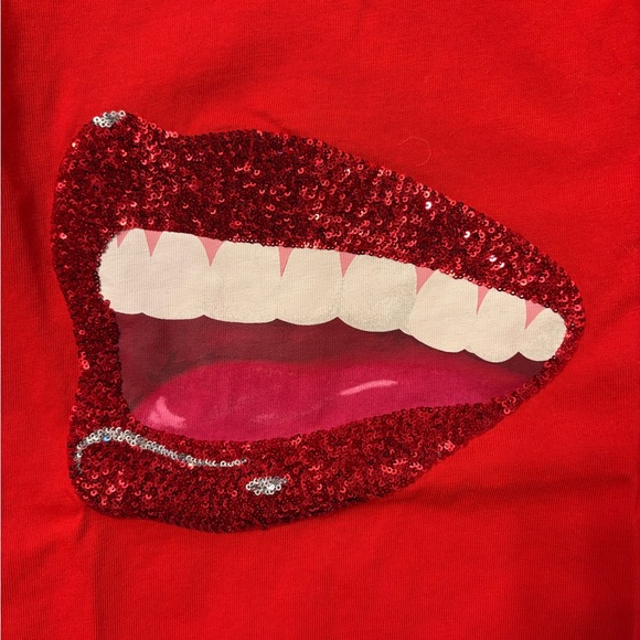 Coach Red Muscle Tee with Sparkly Lips - Picture 2 of 4